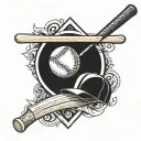 A baseball diamond with crossed baseball bats and a chiropractor's spine adjustment tool incorporated into the design tattoo design idea