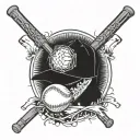 A baseball diamond with crossed baseball bats and a chiropractor's spine adjustment tool incorporated into the design tattoo design idea