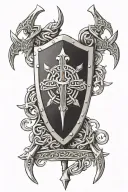 celtic shield with crossed swords behind it tattoo design idea