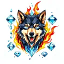 fire and water wolf and diamonds tattoo design idea