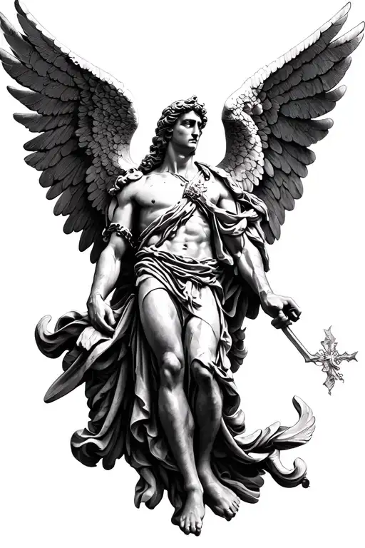saint michael archangel micro realism style tattoo tattoo design idea