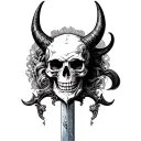 skull with horns sword tattoo design idea