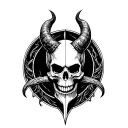 skull with horns sword tattoo design idea