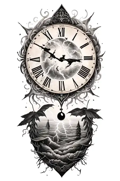 voodoo and lightining storm and time and nature tattoo design idea