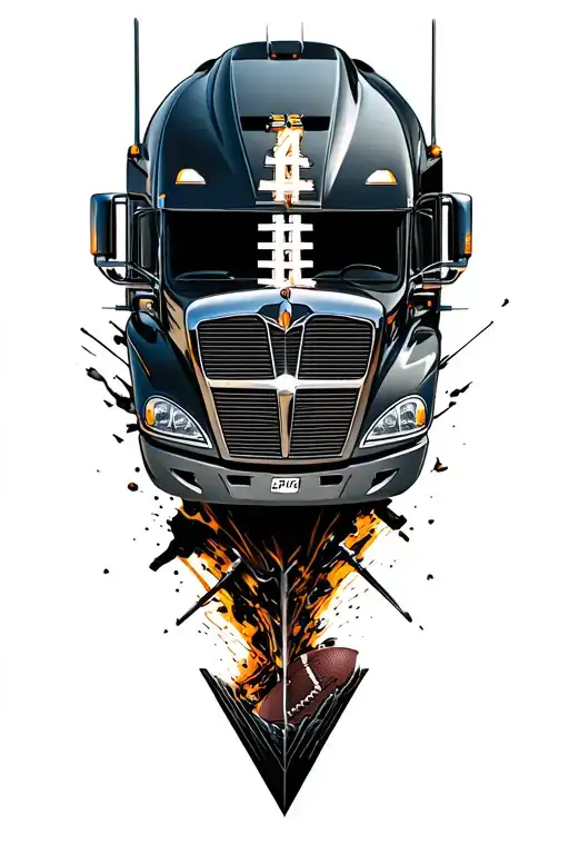 18 wheeler with 22 on the grill breaking through football tattoo design idea