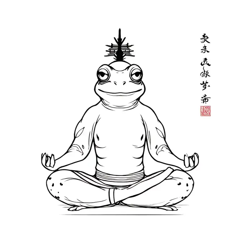 japanese frog meditating with samurai tattoo design idea