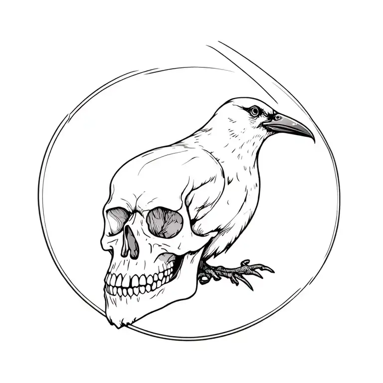 skull and crow tattoo design idea