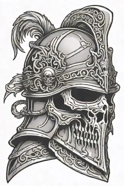 knight helmet with a skull tattoo design idea