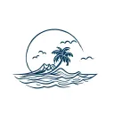Beach waves surfin sun palm tree tattoo design idea