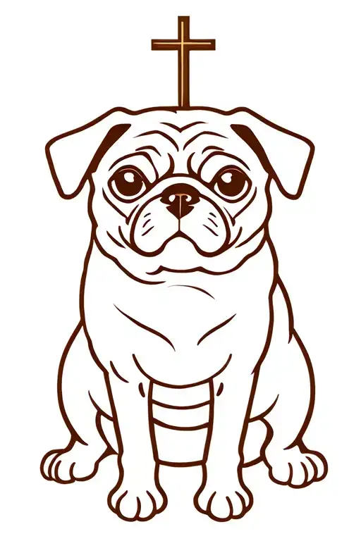 pug dog, wood cross, E.T. tattoo design idea
