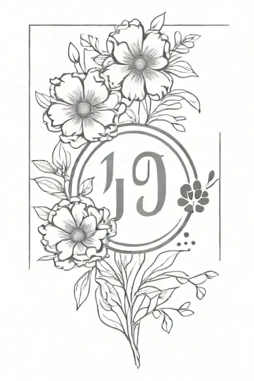 bouquet with 3 paw prints and the letters I, O and J tattoo design idea
