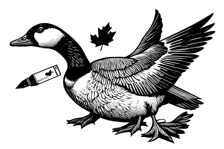 angry Canadian goose with knife in it's mouth tattoo design idea