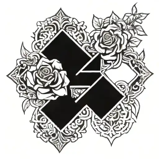 two chrome hearts crosses with roses behind them tattoo design idea