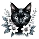 Black cat with flowers tattoo design idea