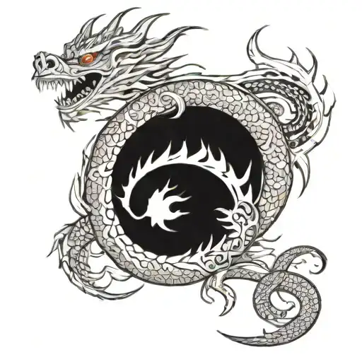 Flame of Recca Dragon curled tail tattoo design idea