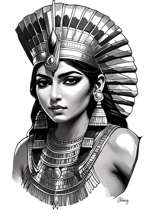 Egytian Cleopatra egyptian goddess with pharao headdress as a portrait tattoo design idea