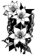 multiple cracked and broken chains with amaryllis flowers intertwined into the broken parts tattoo design idea