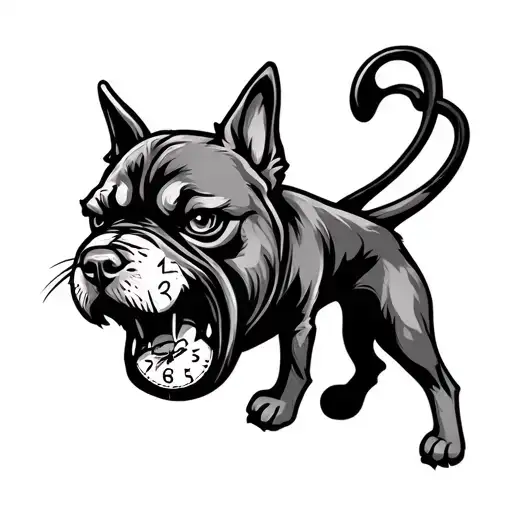 Trebble clef angry dog clock ligtning tattoo design idea