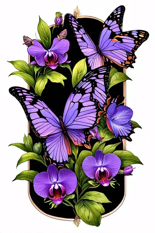 to cover this tattoo with another tattoo of purple butterflies (Dryocampa rubicunda) and orchid tattoo design idea