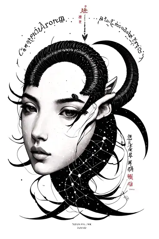 "Japanese black ink" Capricorn constellation formed tattoo design idea