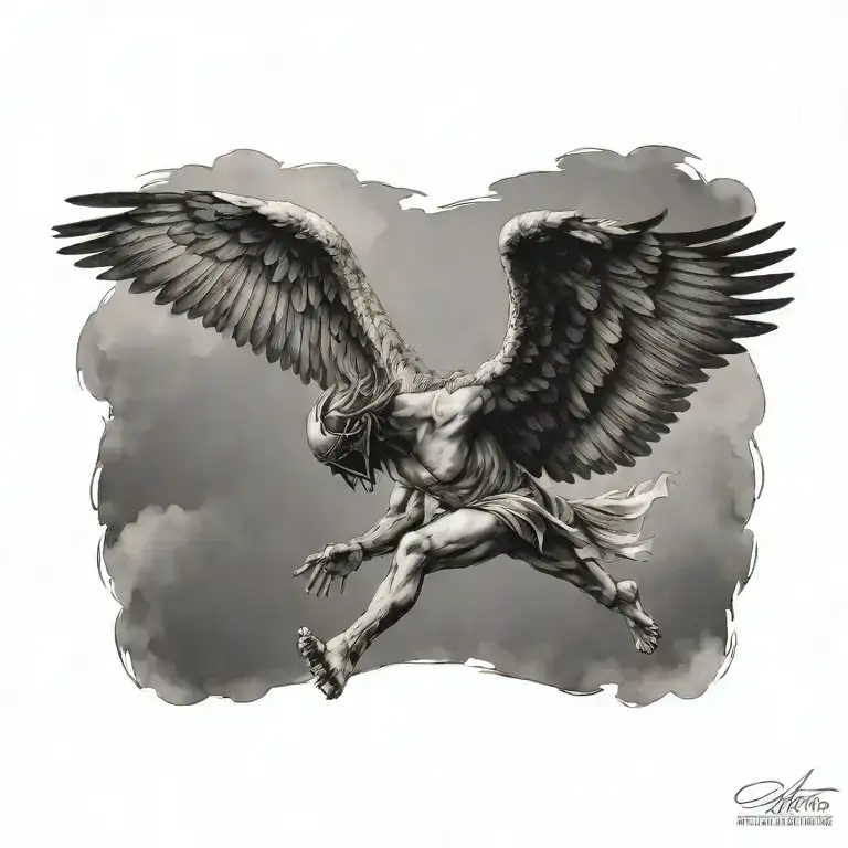 Icarus falling facing away tattoo design idea