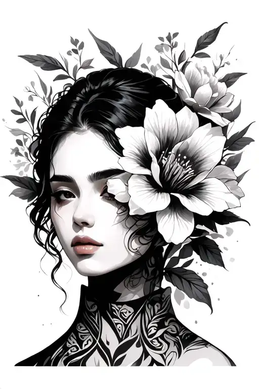 mystery partner daning face hidin flowers tattoo design idea