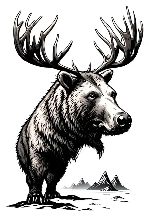 Forrest bear moose mountains tattoo design idea