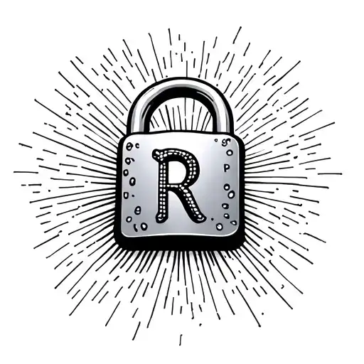 a small padlock and in the middle as should be the letter R written in braille tattoo design idea