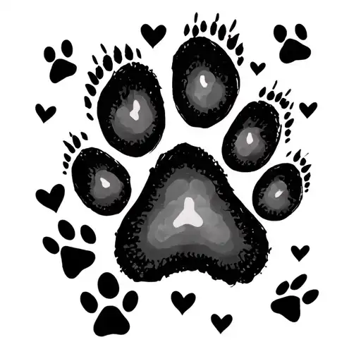 paw prints and hearts tattoo design idea