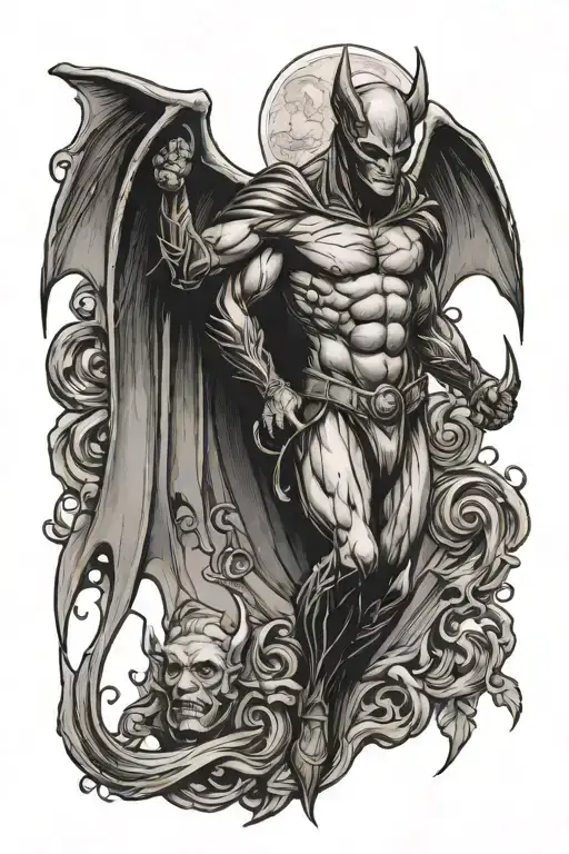 God and bat hanging tattoo design idea