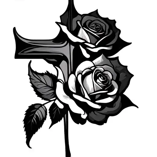 cross wrapped by a rose tattoo design idea