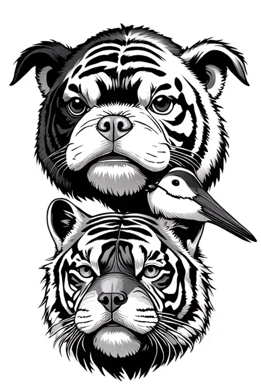 one Duck, one monkey, one bulldog, one tiger,one  mocking bird mini tattoos tattoo design idea