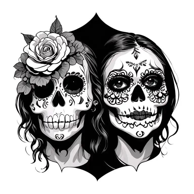 couple day of the dead  tattoo design idea