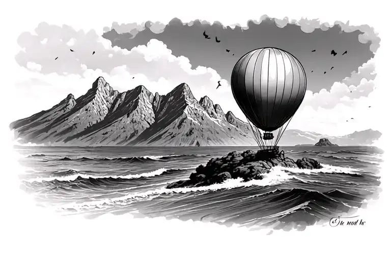 Table mountain with sea and a balloon tattoo design idea