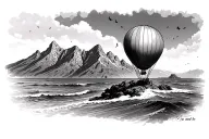 Table mountain with sea and a balloon tattoo design idea