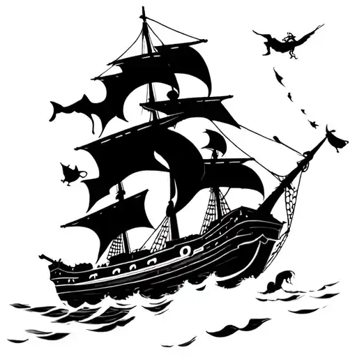 pirate ship zombie pirates Peter pan flying tattoo design idea
