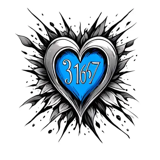 number "3167" with blue heart in background  tattoo design idea