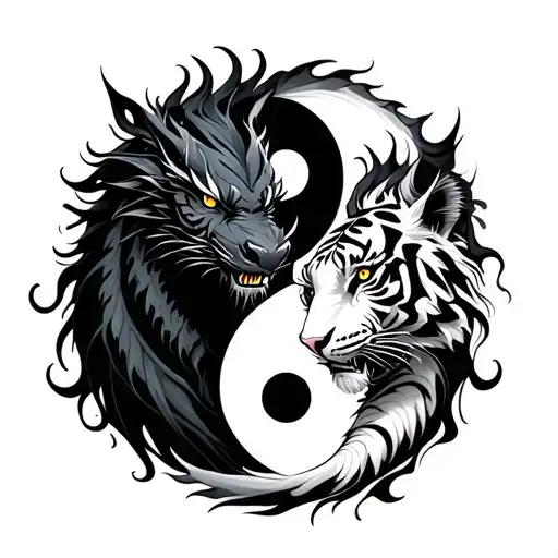 black dragon and white tiger forming ying yang symbol tattoo design idea