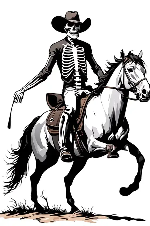 skeleton cowboy on horse riding tattoo design idea
