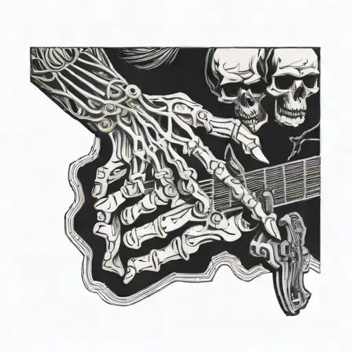 Puppeteer's hand controlled with strings, a flamenco dancer and a skeleton playing guitar   tattoo design idea