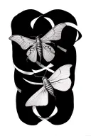 two, figure 8, intersecting moebius strips with moth on one strip near centre of image tattoo design idea