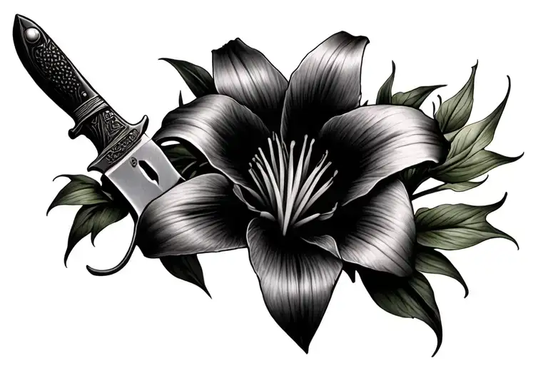 Bowie knife with stargazer lily tattoo design idea