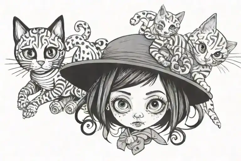 coraline with her cat and doll tattoo design idea