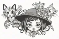 coraline with her cat and doll tattoo design idea