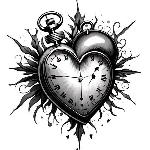 heart stopwatch on inner beciep tattoo design idea