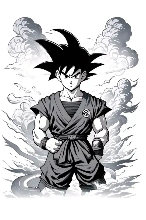 i wanna do gokus 4 gi symbols with the snake way in the background from dragon ball like clouds but with a road tattoo design idea