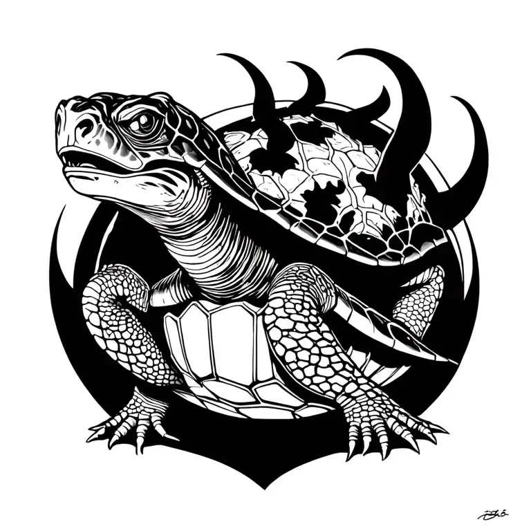 Demonic turtle that houses the other demonic animals on their tank tattoo design idea