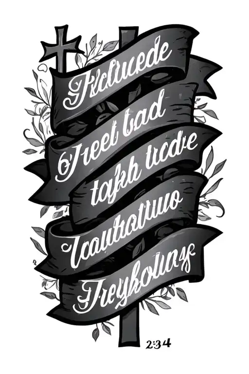 Psalm 23:4 cursive with cross tattoo design idea