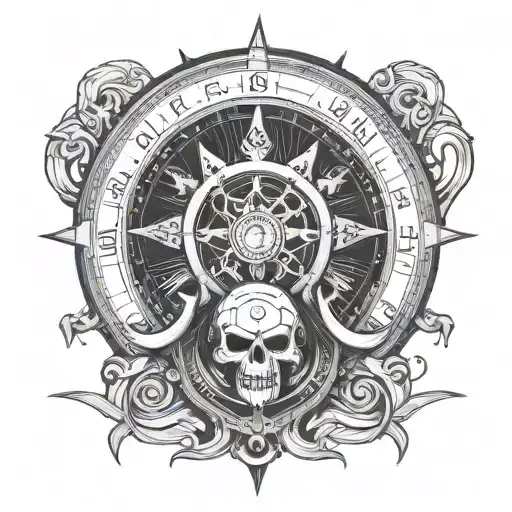 viking compass with skull made tattoo design idea