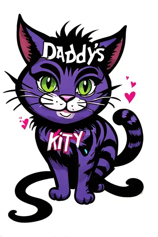 Cheshire Cat with words Daddy's kitty tattoo design idea